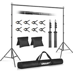 EMART Photo Background Stand, 3 x 3 m Adjustable Background System with 6 Background Clamps, 2 Sandbags for Photo Studio, Portrait, Product Photography, Studio Photography