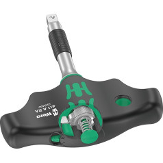 Wera 05023460001 411 A RA Cross Handle Adapter Screwdriver with Ratchet Function, 1/4 Inch, 45 mm, Black/Green