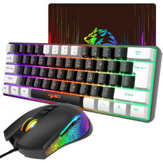 XINMENG Wired Gaming Keyboard & Mouse Combo, with 61 Keys RGB Backlit Gaming Keyboard, Mouse Pad, 7 Colour Breathing Light Gaming Mouse, 3600 DPI, Panda Series Colour, for PS4 Windows PC Mac Laptop