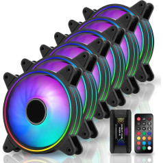 EZDIY-FAB Moonlight RGB Case Fan 120 mm with Fan Hub X and Remote Control, Motherboard Aura SYNC, Speed Control, Addressable Fan for PC Case-6 Pack