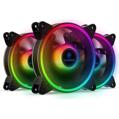 Anidees AI Tesseract Duo 120 mm 3 Pieces Double Ring RGB PWM Case Fan Compatible with Addressable 5V 3Pin ASUS Aura SYNC/MSI Mystic Sync/GIGABYTE Fusion, RGB Header to MB, with Remote Control