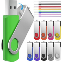 Pack of 10 USB Sticks 2GB Flash Drives Various Colours Memory Stick 2 GB Foldable PenDrive Metal Good Flash Drive Colourful USB 2.0 Memory Stick with Rope for Promotional Gifts by FEBNISCTE