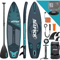 ALLPICK Premium SUP Board Set, Stand Up Paddle Board, Inflatable, with Universal Camera Mount, Complete Accessories, Adjustable Paddle, Beginners and Advanced, 180 kg