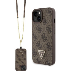 Guess GUHCP15SP4TDSCPW Case for iPhone 15 6.1 Inch Brown Hard Case Crossbody 4G Metal Logo