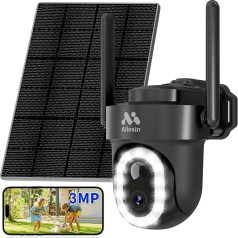 Allesin 2K Outdoor Solar Surveillance Camera, 355°/90° Swivel, Camera Surveillance Outdoor 360° View, 3MP Camera with 2-Way Audio, Automatic Tracking, Night Vision in Colour, Siren Alarm, Grey