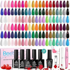 Beetles Gel Nail Polish 70 Pieces Gel Nail Polish Set - 60 Colours Gel Nail Polish Set Base Coat Shiny Matte Top Coat Red Black Nude White Gifts for All Seasons for Women