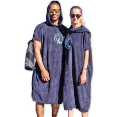 Penguin Poncho - Sustainable Surf Poncho with Practical Carry Bag in One Size (S-XL) - Cosy Bathrobe and Changing Aid for Men and Women - with Hood and Bum Bag (Blue/Grey/BMT)