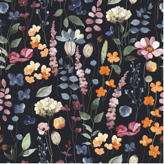 VEELIKE Wallpaper Black Flowers 44.5 cm x 900 cm Vintage Photo Wallpaper Bedroom Romantic Kitchen Wallpaper Washable Pattern Wallpaper Cabinet Adhesive Black Furniture Film Self-Adhesive Film for