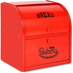 Hossejoy Metal Bread Bin Double Compartment Roll Top Bread Box Kitchen Food Storage Countertop Bread Bin Double Layer Bread Storage (Red) - No Installation Required