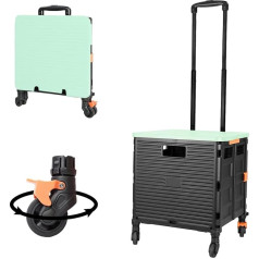 Foldable Shopping Trolley with Lid, Wear-resistant, Noiseless, 360° Rotating Wheel and Adjustable Metal Handle, Folding Boot Cart 45 kg Load Capacity, Portable and Durable Trolley