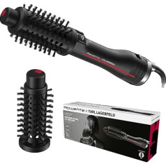 Rowenta x Karl Lagerfeld CF961L K/Pro Stylist Rotating Hot Air Brush | Shine Booster | Versatile Looks | Two Brushes | All Hair Types | Dry and Style at the Same Time | Black/Red