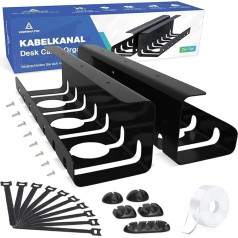 HOMMAND Cable Duct Desk, Set of 2 Cable Tray Desk, Supports Self-Adhesive and Drilling Assembly, Stable Cable Management Desk Channel for Cable Management, for Office and Home