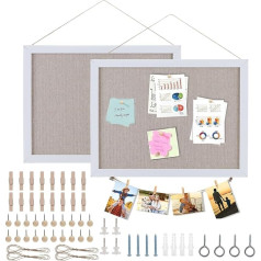 Oungy Cork Board with Linen, 40x30cm, Bulletin Board with Push Pins, A3 Cork Boards for Walls, Hanging Wooden Frame, Double Sided Bulletin Board for Home, Office, School, Pack of 2