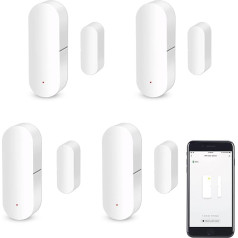 WiFi Door Sensor, Intelligent Window Contact Sensor, Wireless Window Door Sensor Alarm, Compatible with Alexa and Google Assistant, No Hub Required, 4 Pack