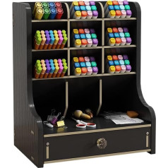 Catekro Desk Organiser, Wooden Desk Organiser, Thickened Plate, Multifunctional Desk Storage Box with Drawer, Pen Holder for Home, School, Office (Black)