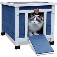 HiCaptain Outdoor Cat House for Outdoor Use - Wooden Cat House - Perfect for Puppies, Rabbit House - Easy to Set Up - 52 cm x 42 cm x 43 cm, Blue