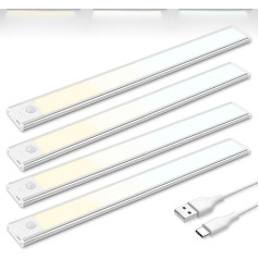 Brendz Puyo Kitchen LED Under-Unit Light, 4 x 40 cm, USB-C Rechargeable, 2200 mAh, 3 Colour Temperatures, Dimmable, Magnetic, Kitchen Under-Unit Light, Kitchen Lighting, Silver