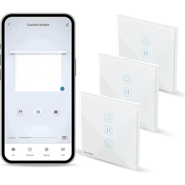 WiFi Roller Shutter Switch, Alexa Smart Curtain Switch, Compatible with Alexa and Google Home, Remote Control with Tuya/SmartLife App, 3 Pieces