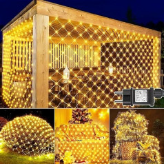 Joycome Pack of 2 Light Net Christmas Outdoor 3 x 2 m 200 LED Net Lights with Plug, Timer, 8 Modes Mesh Lights Christmas Tree Waterproof Light Curtain for Balcony Ceiling Patio - Warm White