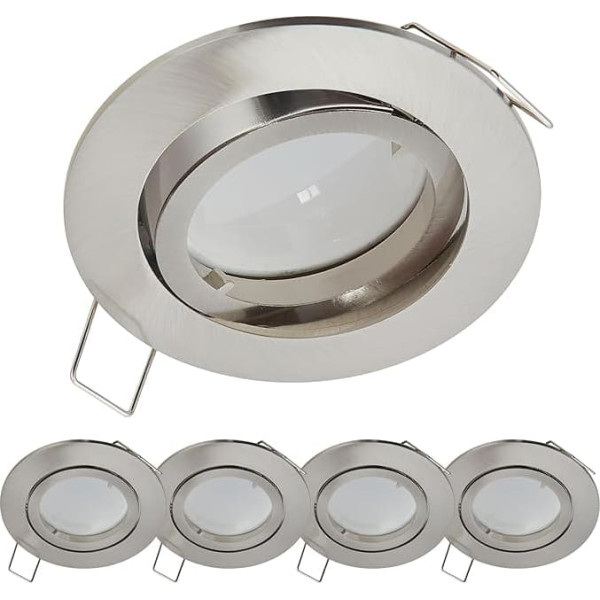 YanFeiYit 5 x Premium Ultra Flat LED Recessed Lights, 5 W, 230 V Interchangeable Ceramic Module, Dimmable, Warm White 3000 K, Swivelling Recessed Spotlight, Matt Chrome, Round