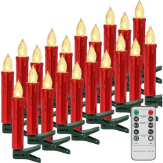 Christmas Tree Candles LED with Remote Control Timer, Dimmable Christmas Tree Candles Wireless Christmas Electric Candles Taper Candles Candle Lights Flameless Christmas Candles Red Pack of 20