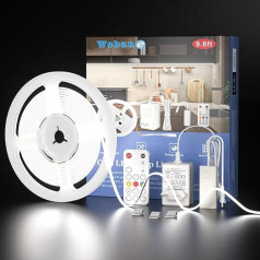 WOBANE COB LED Strip 3 Meters 12V Self Adhesive LED Strip with Remote Control Dimmable CRI90+ High Brightness LED Strip with Plug for Kitchen Under Cabinet Display Cabinet Cool White 6000K