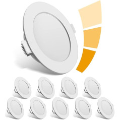 LED Recessed Spotlight, Ultra Flat 230 V LED Spotlights, 3 Levels, Dimmable Recessed Lights, Set of 9, IP44 Ceiling Spotlights, 6 W, Warm White, Ceiling Spotlights, 4000 K for Living Room, Bathroom,