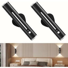 bravzurg Pack of 2 Indoor Wall Lamps, Without Power Connection, LED Battery Wall Light, Wireless with Motion Sensor, Magnetic Metal Remote Control, Wall Light Battery for Bedroom, Outdoor, Stair