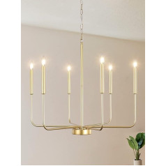 WayLuoung Golden Chandelier Lights, Ceiling 6 Lights, Hanging Modern Farmhouse Chandelier for Dining Room, Candle, Golden Pendant Light for Kitchen Island, Living Room, Foyer, Bedroom