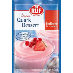 RUF Quark Dessert Strawberry, Milkshake Powder Strawberry, Super Creamy Curd Food with Fruity Strawberry Flavour, Ready in 3 Minutes