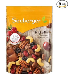 Seeberger Chocolate Mix Pack of 5, Unique Chocolate Mix with Pecans, Cashews, Cranberries and Cherries - Crisp & Delicious - Vegan (5 x 150 g)