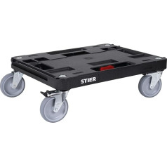 STIER Systainer RB Black Edition Rolling Board for All T-Loc Systems and Systainer³, 100 kg Load Capacity, with 2 Sturdy Handles, Practical Guide for Tie Down Straps