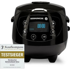 Reishunger Digital Rice Cooker 0.6L, 350W, 220V Multi-Purpose Cooker with 8 Programmes, 7 Phase Technology, Premium Inner Pot, Timer and Warming Function - Rice for up to 3 People