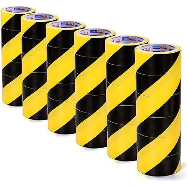 ADHES Waterproof Warning Tape, Self-Adhesive Warning Tape, PVC Barrier Tape, Floor Marking Tape, Safety Tape for Marking Hazardous Zones, Yellow Black, 50 mm x 32 m, 36 Rolls