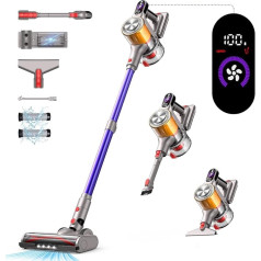 Battery-Powered Vacuum Cleaner, 45000 Pa/ 550 W Cordless Vacuum Cleaner, 60 Minutes Running Time with Wall-Mounted Charging, Scent Card, 1.8 Litre Cup, LED Display, Anti-Tangle Brush