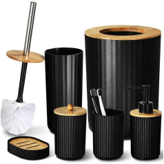 GMISUN Bathroom Set 6-Piece Black Soap Dispenser Set with Rubbish Bin, Soap Dispenser Set and Toothbrush Cup Set, Soap Dish, Toilet Brush Holder, Farmhouse Boho Bathroom Accessory Set