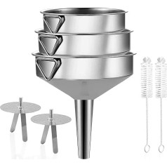Gucass 7-Piece Stainless Steel Funnel Set, Large Funnel Kitchen with Handle, Jam Funnel with Strainer Filter, Filling Funnel for Transferring Spices Liquids Powder Jam, 16/18/20 cm