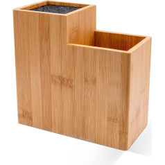 Presar Bamboo Knife Block without Knives - Wooden Knife Holder & Organiser for Kitchen Knives, Cutlery, Cooking Utensils, Wooden Knife Block with 2 Compartments & Removable Plastic Bristle Insert, 21