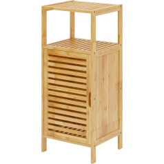 sogesfurniture BHEU-KS-YSG-DM Bathroom Cabinet, Side Cabinet Bamboo with Slat Door and Open Compartment, Storage Cabinet for Bathroom, Living Room, Kitchen, 36 x 32.5 x 85 cm