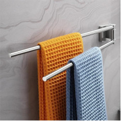Dvocel Towel Rail Swivelling 2-Arm Towel Holder Drilling Made of 304 Brushed Stainless Steel Towel Rail Wall Silver Wall Mounted Towel Rail for Bathroom and Kitchen