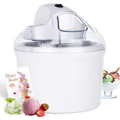 Vpcok Direct Professional ice cream maker test winner, soft ice cream machine for home, yoghurt maker and ice cream maker for ice cream, gelato and sorbet, 1.5 L ice cream maker, white, incl. recipe