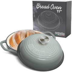 Segretto Enameled Dutch Oven for Bread Baking, 11 inch, Grey Cast Iron Bread Pan with Lid, Bread Oven, Bread Maker, Enameled Cast Iron Loaf Pan with Lid, No Seasoning Required