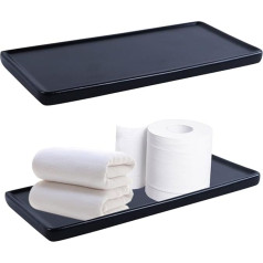 Set of 2 Ceramic Bathroom Trays, 20.5 x 9.5 x 1 cm, Rectangular Ceramic Bowl, Bathroom Tray, Black Dressing Table Tray, Decorative Soap Tray, Black, for Candles, Towel, Soap, Plant, Jewellery