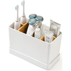 Toothbrush Holder, Toothbrush Holder with Bamboo Dividers, Electric Toothbrush Holder with Drain Holes, Toothbrush Organiser Family with 5 Compartments Storage Slot, Bathroom Organiser Standing