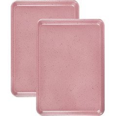 Shackcom Pink Baking Tray, Set of 2, 34.5 x 24.5 x 2.5 cm Baking Tray, Small, Stainless Steel Non-Stick Baking Tray, Cake Tray for Home Baking Cooking