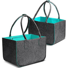 Honeier Felt Shopping Bag Large Pack of 2, 30L Felt Bag Shopper, Felt Shopping Basket, Foldable Shopper Bag, Felt Foldable Carry Bag, Felt Basket, Newspaper Basket, Firewood Bag, 40 x 27 x 27 cm,