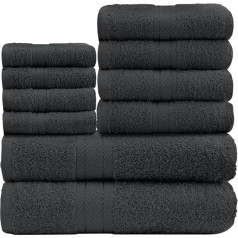 GC GAVENO CAVAILIA Soft Towels - 10 Piece Bathroom Towel Set, Premium Water Absorbent Towel, 4 Face, 4 Hands, 2 Bath Towel, 450 GSM Washable Towels, Charcoal