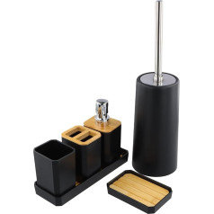 Focenat 7-Piece Bathroom Set, Toothbrush Holder, Toothbrush Cup, Soap Dispenser, Soap Dish, Toilet Brush with Holder, Black, Bathroom Equipment Sets for Bathroom Accessories