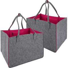 LDXDRU Pack of 2 Felt Shopping Bags with Zip, 40 x 27 x 27 cm Shopping Basket, Felt Shopping Bag, Shopping Bags for Shopping, Going Out, Greyish Purple