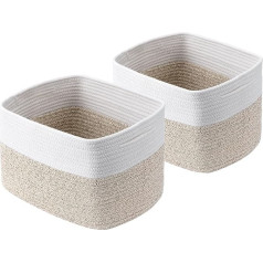 Homsorout Braided Cotton Rope Storage Basket, Stackable Storage Basket, Braided Storage Basket for Bathroom, Children's Room, Changing Table, Set of 2, White + Beige